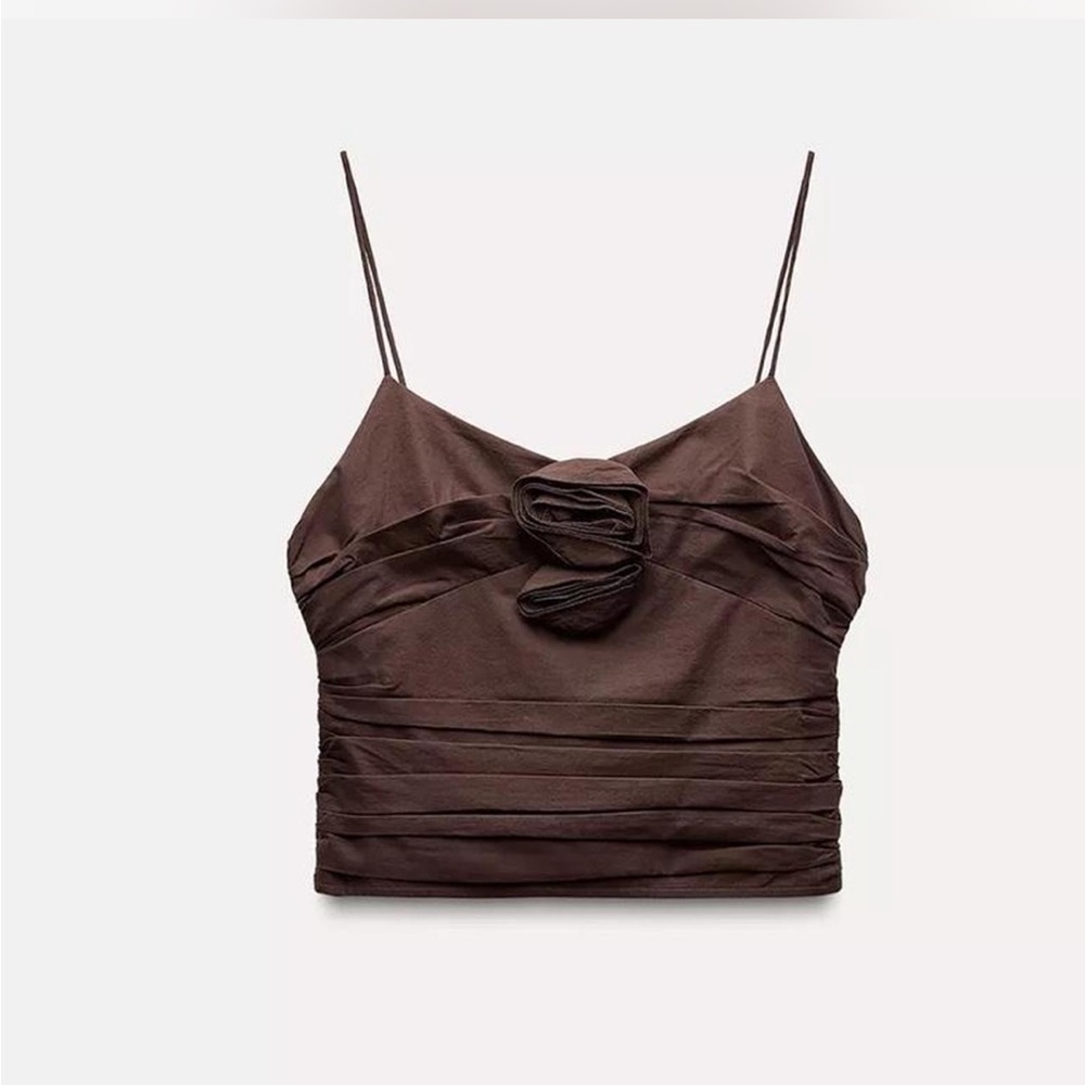 Brown Ruched Spaghetti Strap Top